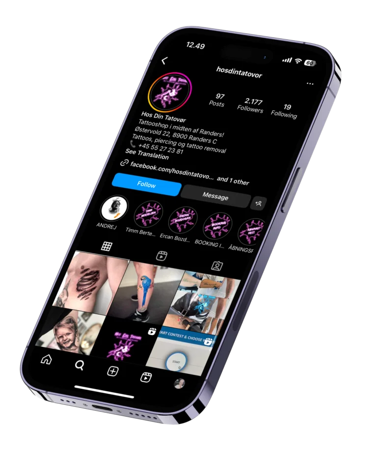 Instagramprofil for tatovør i Randers